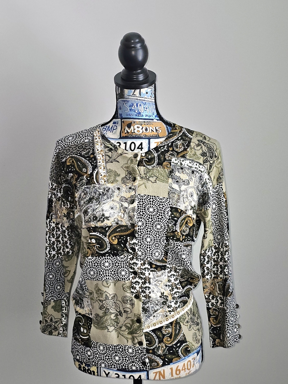 Grace Elements Caridgan NWT Womens Size M Beige Paisley 3/4 Sleeve